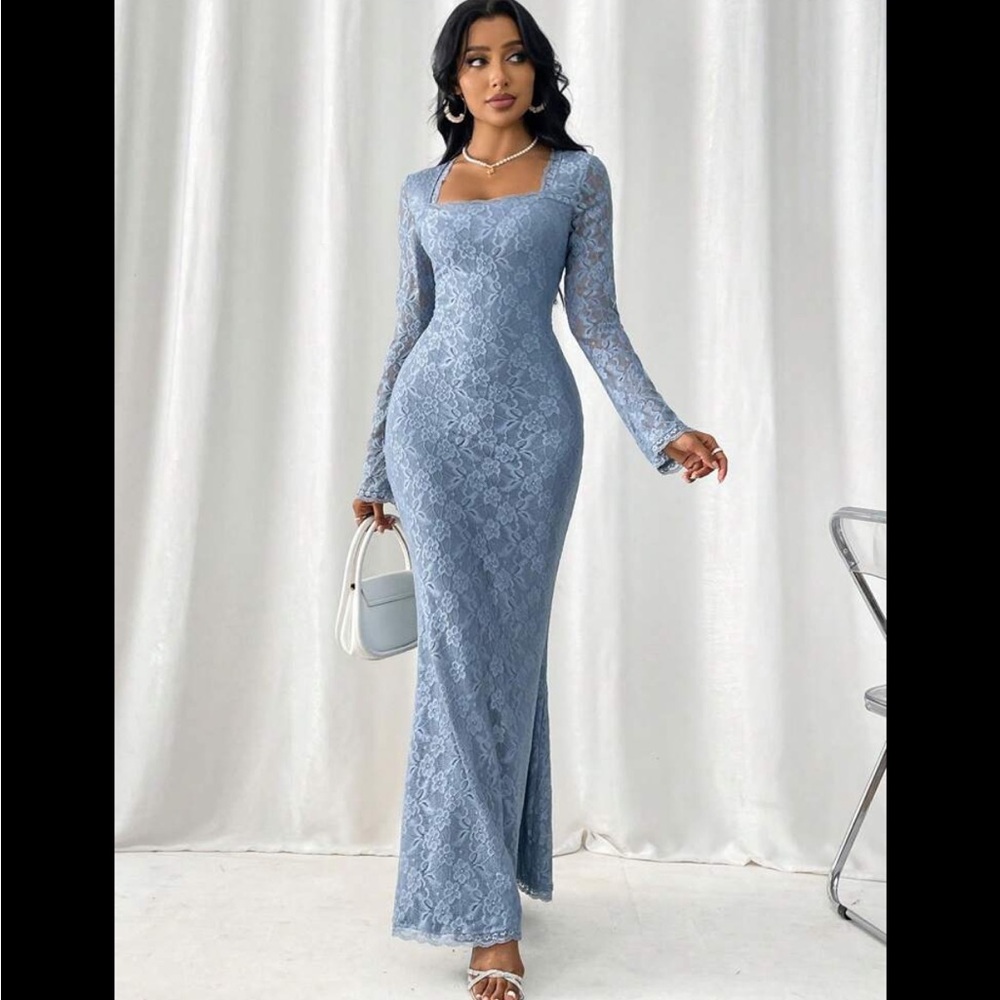 Blue Sweetheart Bodycon Long Sleeve Dress